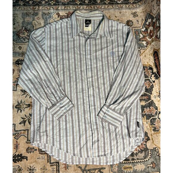 Vintage Versace Button Down Collar Shirt 90s Designer pin stripe Top Blouse y2k - Picture 12 of 15